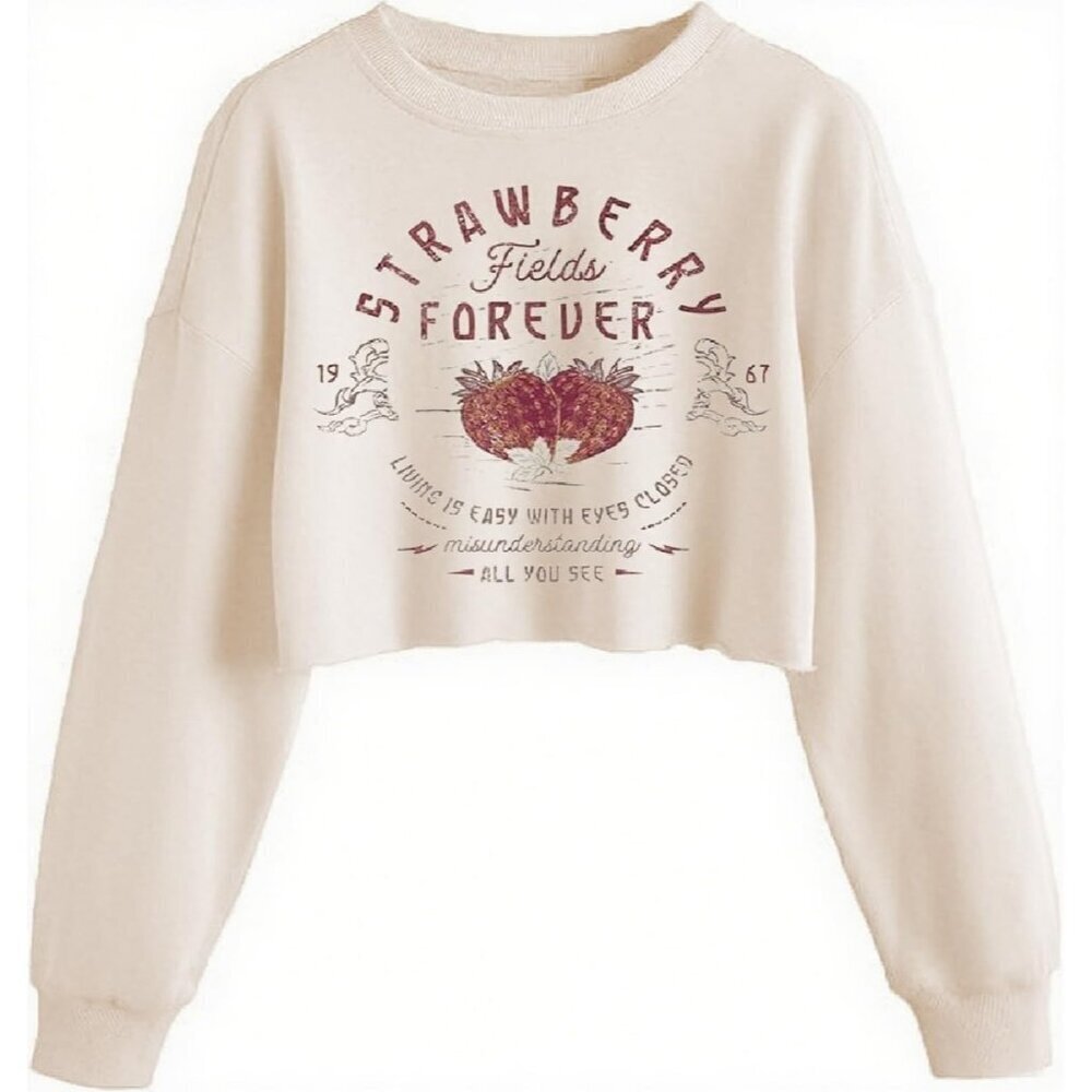Women's Beige 1 Sweatshirt Graphic Lantern Long Sleeve Pullover Crop Tops - Picture 1 of 2
